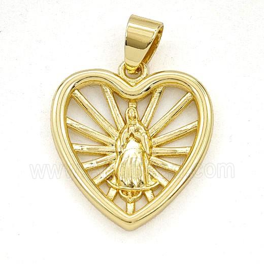 Copper Virgin Mary Heart Pendant Gold Plated