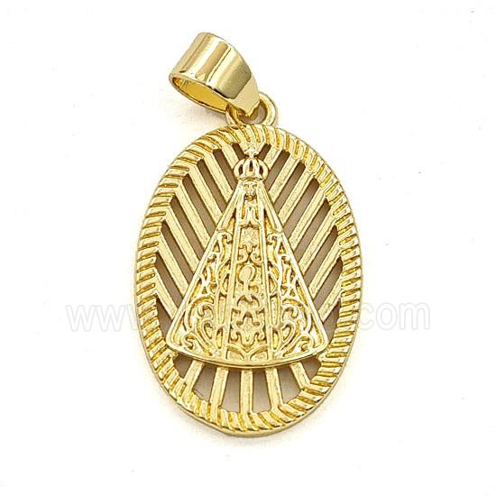 Copper Nossa Senhora Aparecida Oval Pendant Gold Plated