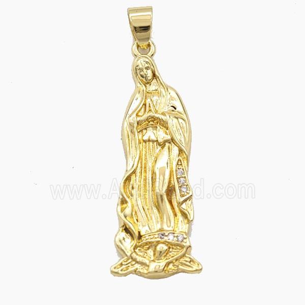 Copper Virgin Mary Pendant Pave Zirconia Gold Plated