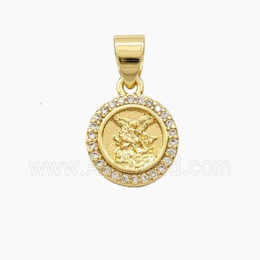 Copper Saint Michael Pendant Pave Zirconia Gold Plated