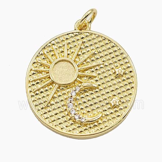 Copper Sun Moon Pendant Pave Zirconia Gold Plated