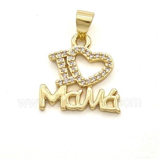 Copper Pendant Pave Zirconia I Love Mama Heart Gold Plated