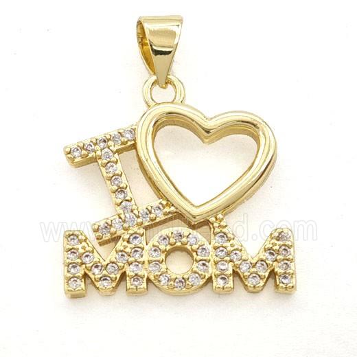 Copper Pendant Pave Zirconia I Love Mama Heart Gold Plated