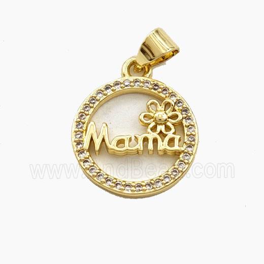 Copper Mama Pendant Pave Zirconia Flower Circle Gold Plated