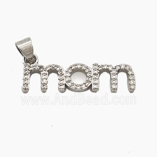 Copper MOM Pendant Pave Zirconia Platinum Plated