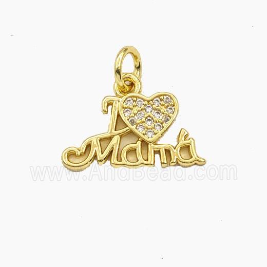 Copper Pendant Pave Zirconia I Love Mama Heart Gold Plated