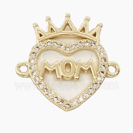 Copper Heart MOM Connector Pave Zirconia Crown Gold Plated