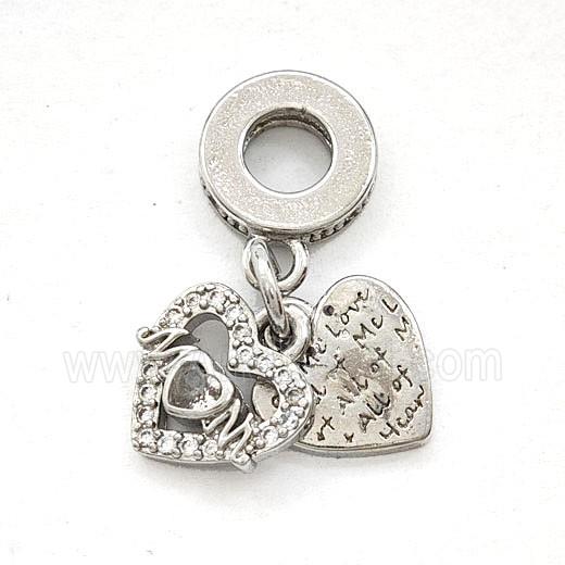 Copper Heart MOM Pendant Pave Zirconia Platinum Plated