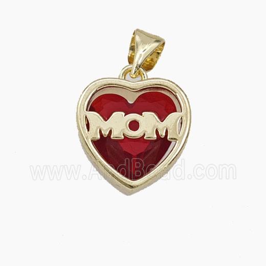 Copper Heart MOM Pendant Pave Red Cubic Zirconia Gold Plated