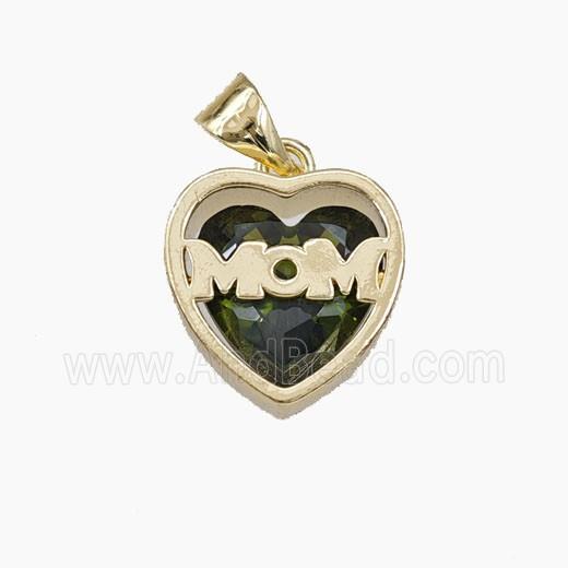 Copper Heart MOM Pendant Pave Olive Cubic Zirconia Gold Plated
