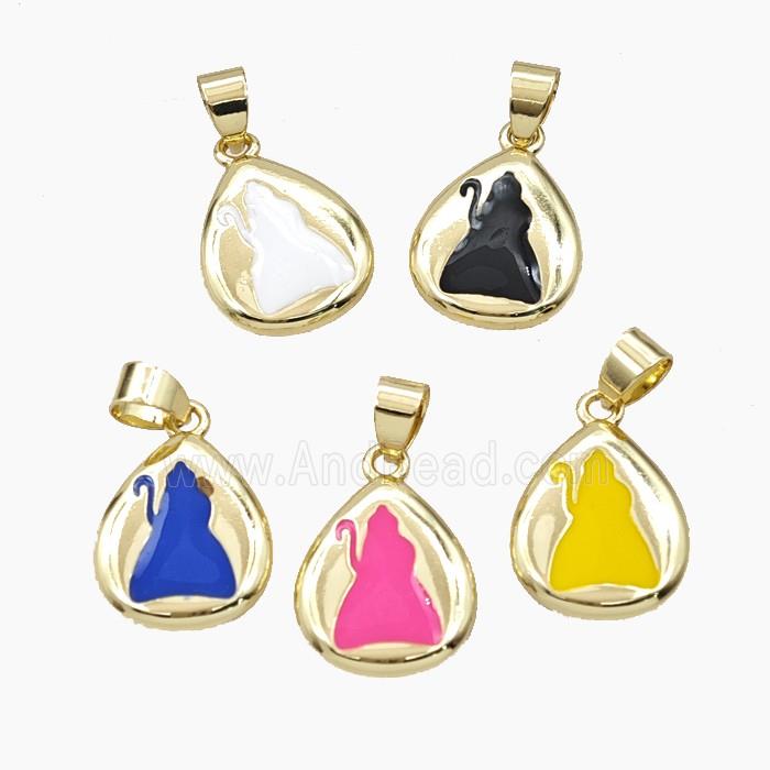 Copper Teardrop Pendant Enamel Cat Gold Plated Mixed