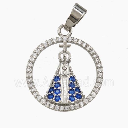 Our Lady of Aparecida Charms Copper Heart Pendant Pave Zirconia Platinum Plated