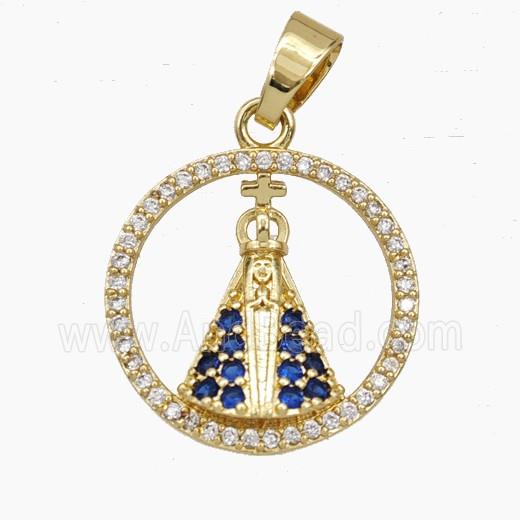 Our Lady of Aparecida Charms Copper Heart Pendant Pave Zirconia Gold Plated