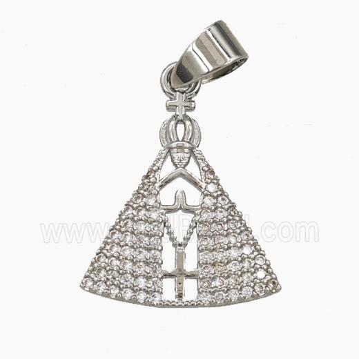 Nossa Senhora Charms Copper Pendant Pave Zirconia Platinum Plated