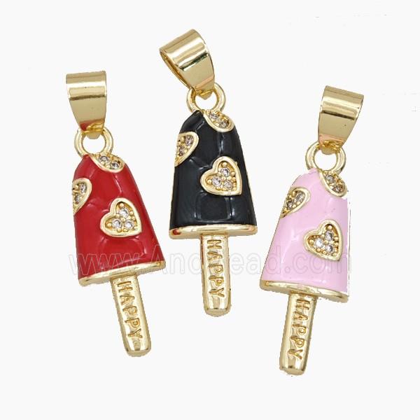 Ice Cream Charms Copper Popsicle Pendant Pave Zirconia Heart Enamel Gold Plated Mixed