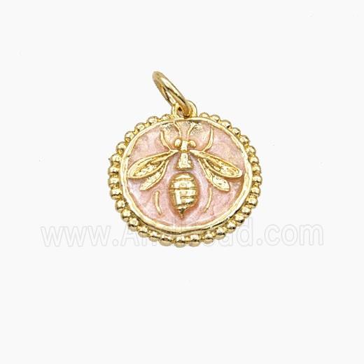 Copper Honeybee Pendant Pink Painted Coin Gold Plated