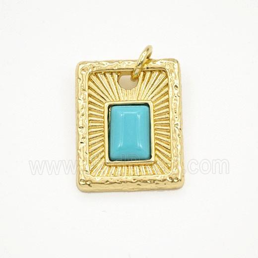 Copper Rectangle Pendnat Pave Turquoise Gold Plated