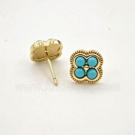 Copper Earring studs Pave Zircon, Gold Plated