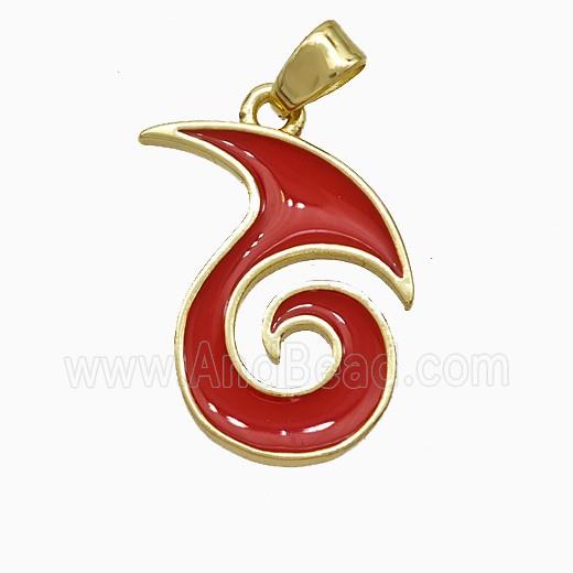 Copper Totem Symbols Pendant Red Enamel Gold Plated