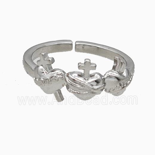 Copper Heart Cross Rings Platinum Plated