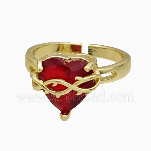 Copper Heart Rings Pave Crystal Glass Gold Plated