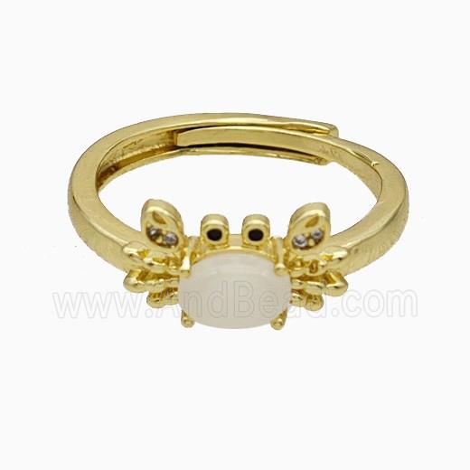 Copper Crab Rings Pave Glass Adjustable Gold Plated