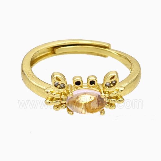 Copper Crab Rings Pave Glass Adjustable Gold Plated