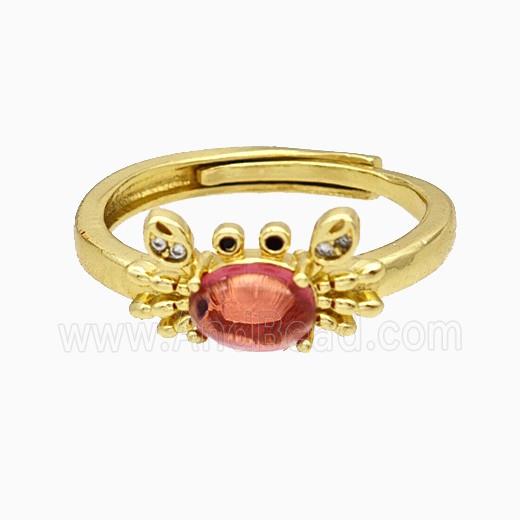 Copper Crab Rings Pave Glass Adjustable Gold Plated