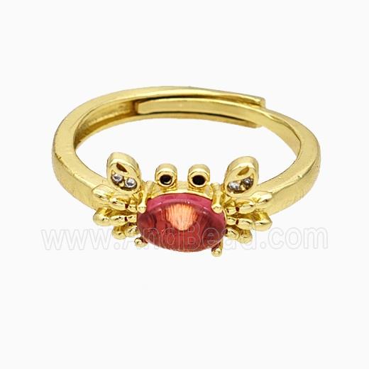Copper Crab Rings Pave Glass Adjustable Gold Plated