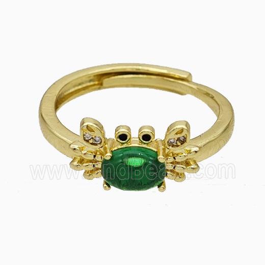 Copper Crab Rings Pave Glass Adjustable Gold Plated