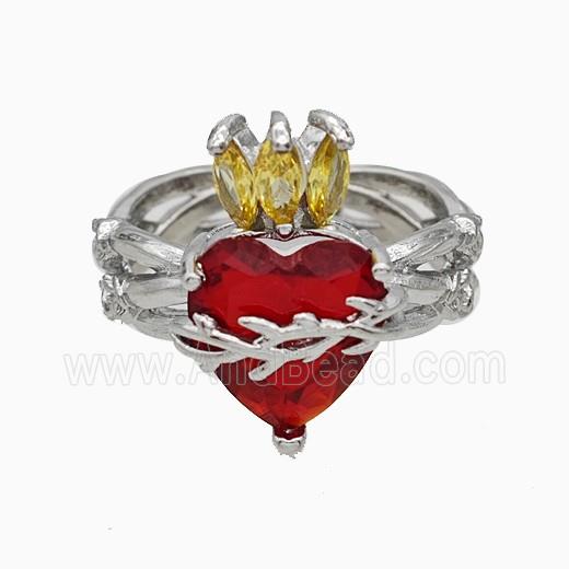 Copper Heart Rings Pave Crystal Glass Platinum Plated