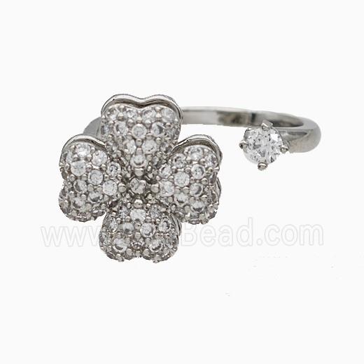 Copper Clover Rings Pave Zirconia Rotatable Adjustable Platinum Plated