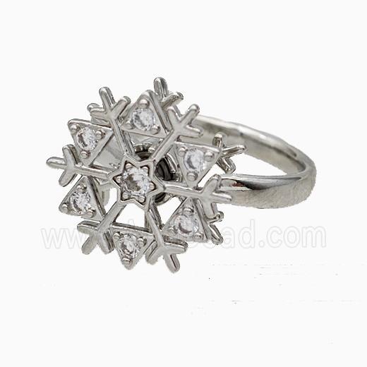 Copper Snowflake Rings Pave Zirconia Rotatable Adjustable Platinum Plated
