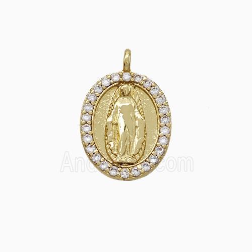 Copper Virgin Mary Pendant Pave Zirconia Gold Plated