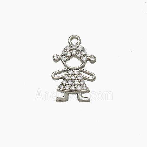 Copper Kids Girls Pendant Pave Zirconia Platinum Plated
