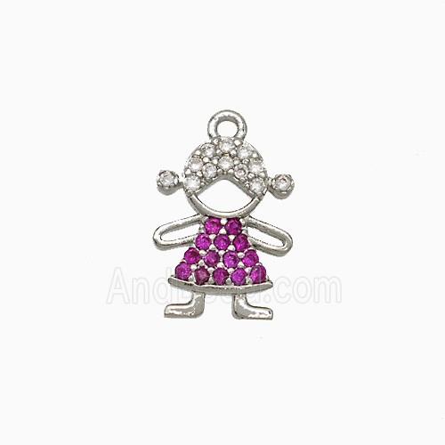 Copper Kids Girls Pendant Pave Zirconia Platinum Plated