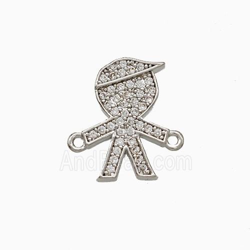 Copper Kids Boy Connector Pave Zirconia Platinum Plated