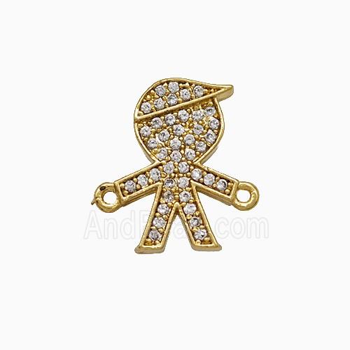 Copper Kids Boy Connector Pave Zirconia Gold Plated
