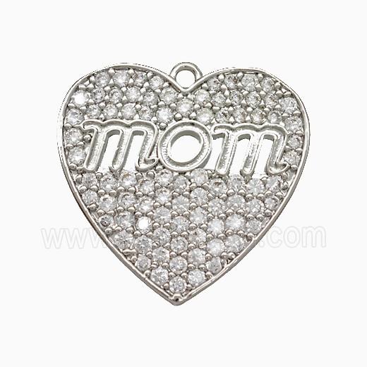 Copper Heart Pendant Pave Zirconia Mom Platinum Plated