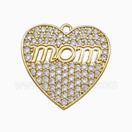 Copper Heart Pendant Pave Zirconia Mom Gold Plated