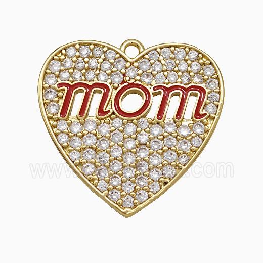 Copper Heart Pendant Pave Zirconia Mom Red Enamel Gold Plated