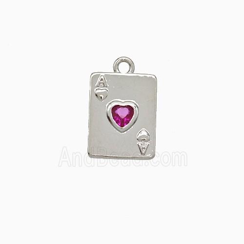 ACE of Heart Playing Card Copper Pendant Pave Zirconia Platinum Plated