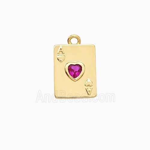 ACE of Heart Playing Card Copper Pendant Pave Zirconia Gold Plated