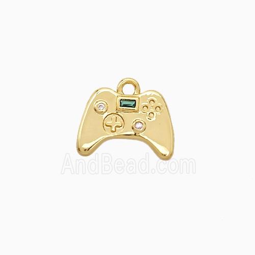 Game Handle Charms Copper Pendant Pave Zirconia Gold Plated