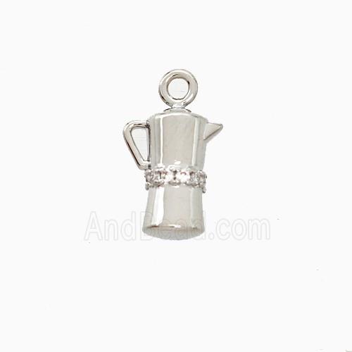 Copper Coffee Pot Pendant Pave Zirconia Platinum Plated