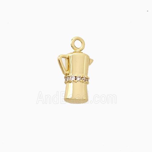 Copper Coffee Pot Pendant Pave Zirconia Gold Plated