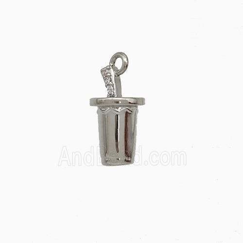 Ice Cream Bottle Drink Cup Charms Copper Pendant Pave Zirconia Platinum Plated