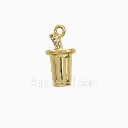 Ice Cream Bottle Drink Cup Charms Copper Pendant Pave Zirconia Gold Plated