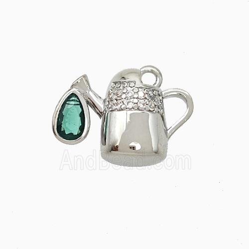 Copper TeaPot Pendant Pave Zirconia Platinum Plated
