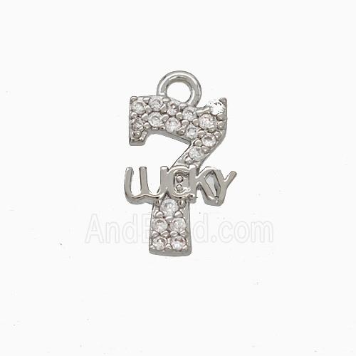 Copper Number 7-Lucky Pendant Pave Zirconia Platinum Plated